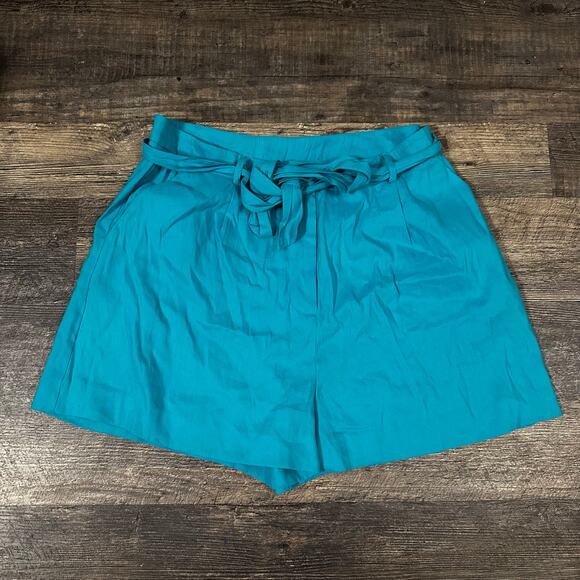 Antonio Melani Pants - Antonio Melani Women's Turquoise Solid Linen High Rise Paperbag Shorts Size 14